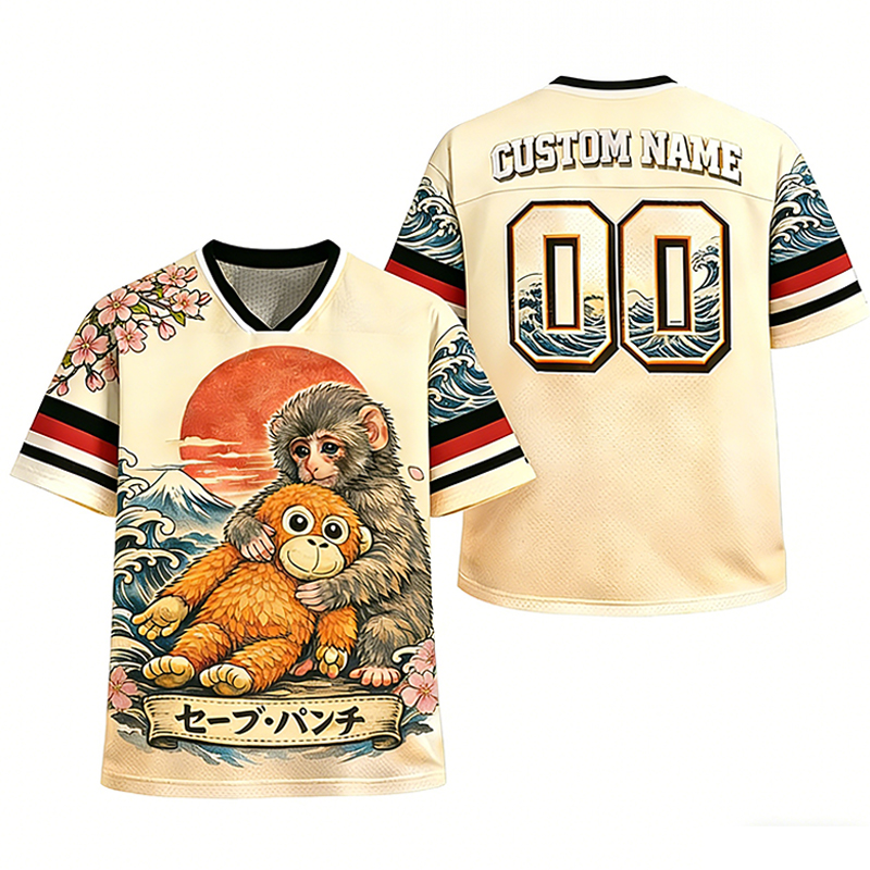 Personalized "Safe Punch" Ukiyo-E Style Jersey Custom Name & Number for Japanese Art & Animal Lovers