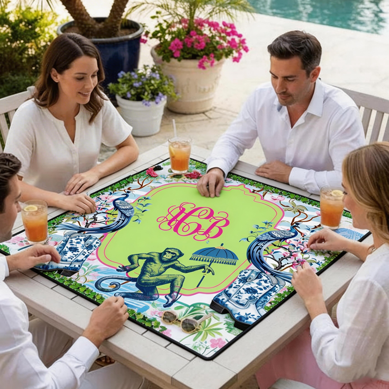 Personalized Cowboy Monkey Mahjong Mat Custom Name Waterproof Non Slip Elegant Table Protector Gift Mahjong Mat