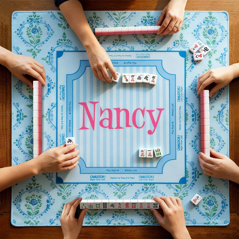 Personalized Floral Design Non-Slip Mahjong Mat with Vine Monogram Name and Storage Bag Mahjong Night Birthday Gift for Mahjong Lovers