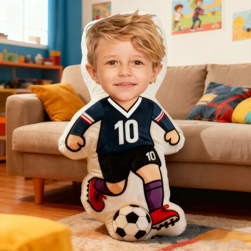 Personalized Soccer Player Pillow with Custom Face and Jersey Number