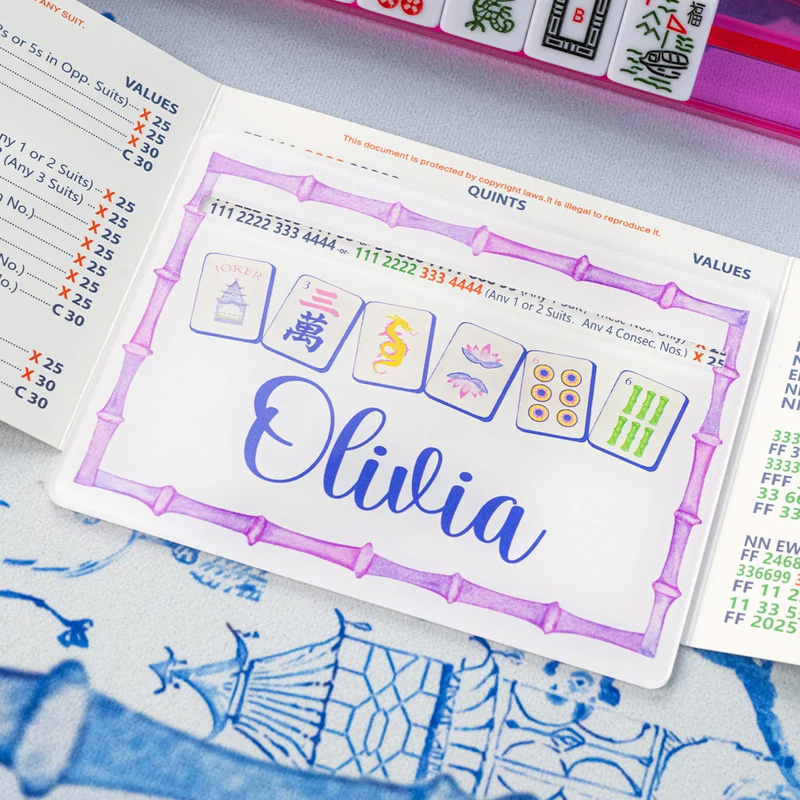 Personalized Chinoisertie Watercolor Bamboo Border Acrylic Mahjong Line Reader with Name Mahjong Accessory Birthday Gift for Mahjong Lovers