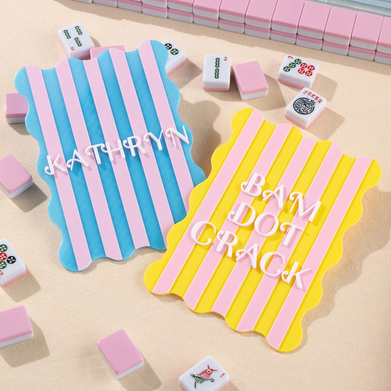 Personalized 3D-Printed Striped Design Scalloped Edge Mahjong Tile Mixer with Name Mahjong Game Night Birthday Gift for Mahjong Enthusiasts