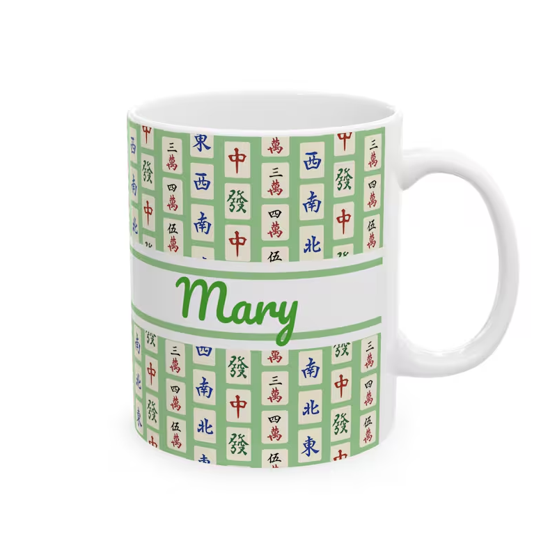 Personalized Matching Mahjong Mug Team Mahjongg Social Club Tile Pattern Coffee Cup Personalized Group Mah Jong Lover Hostess Gift Party Favor