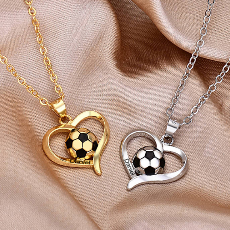 Personalized Soccer Ball Heart Necklace Custom Name for Soccer Moms & Mother's Day Gifts