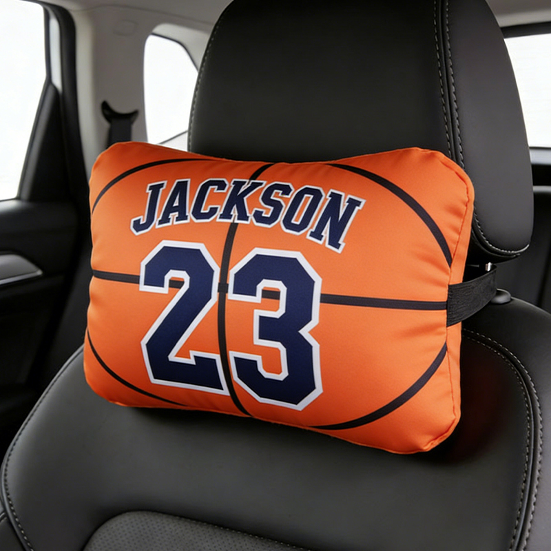 Personalized Basketball Car Headrest Pillow with Custom Name and Number Design for Sports Enthusiasts