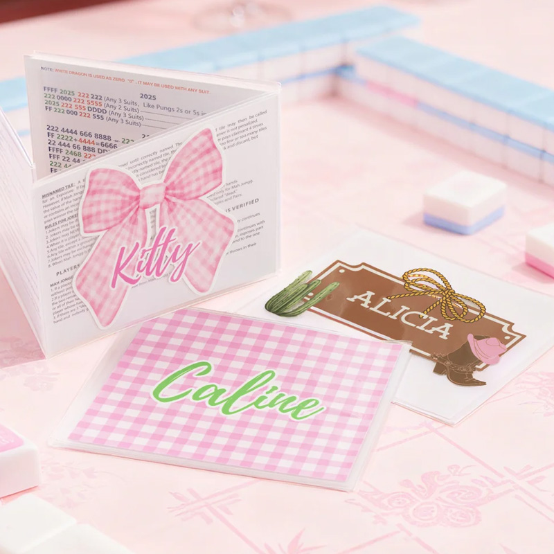 Personalized Bow Tie NMJL Mahjong Tri-Fold Card Holder with Name Family Game Birthday Gift for Mahjong Enthusiasts