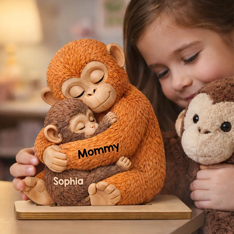 Personalized Mother Monkey Children Baby Punch Monkey Custom 2 Layered Wooden Plaque Heartfelt Mother S Day Gift for Mom Wife