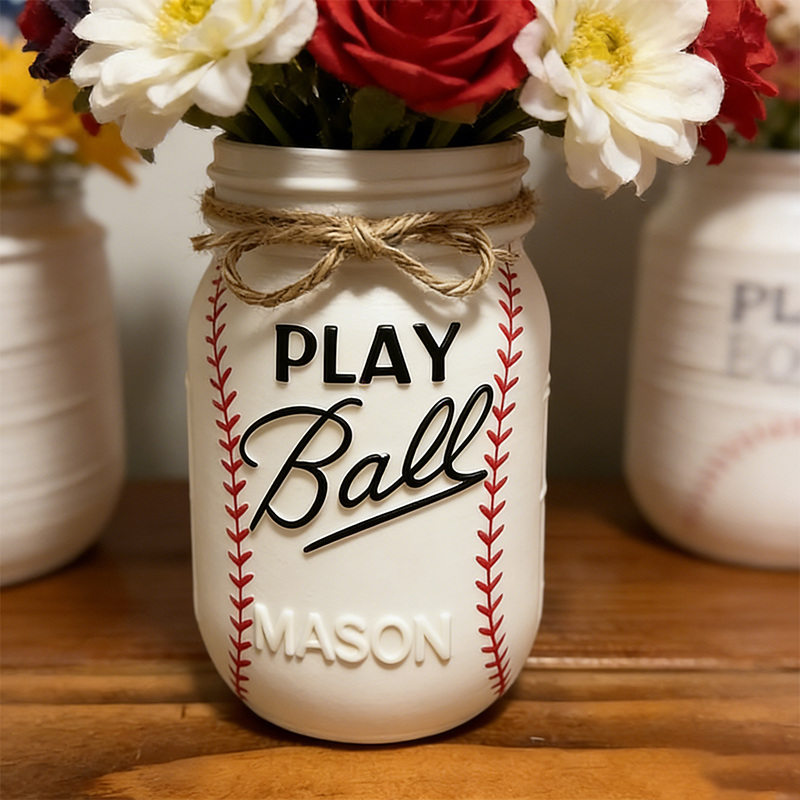 Personalized Baseball 3D Printed Vase with Custom Name for Sports Fans and Families Mothers Day Gift