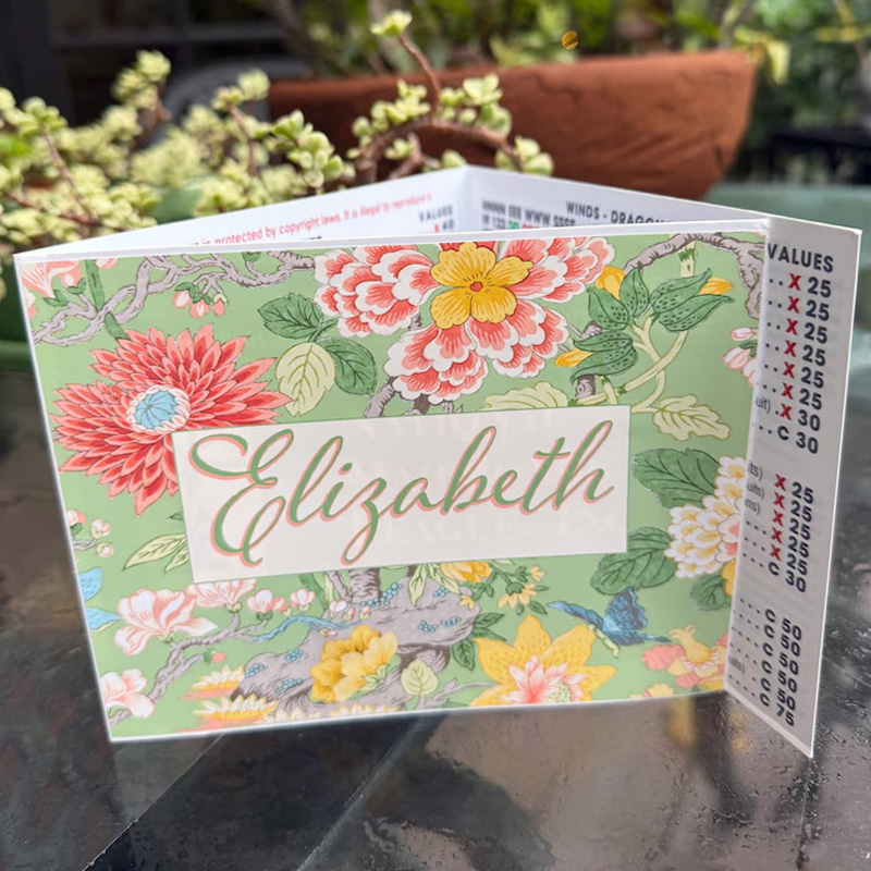 Personalized Floral Pattern Custom Name Elegant Foldable Score Keeper Gift Set for Game Lovers Mahjong Tri Fold Card Holder