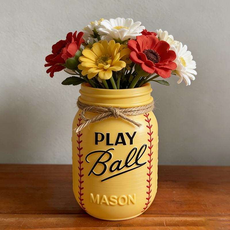 Personalized Softball 3D Printed Vase with Custom Name for Sports Fans and Families Mothers Day Gift