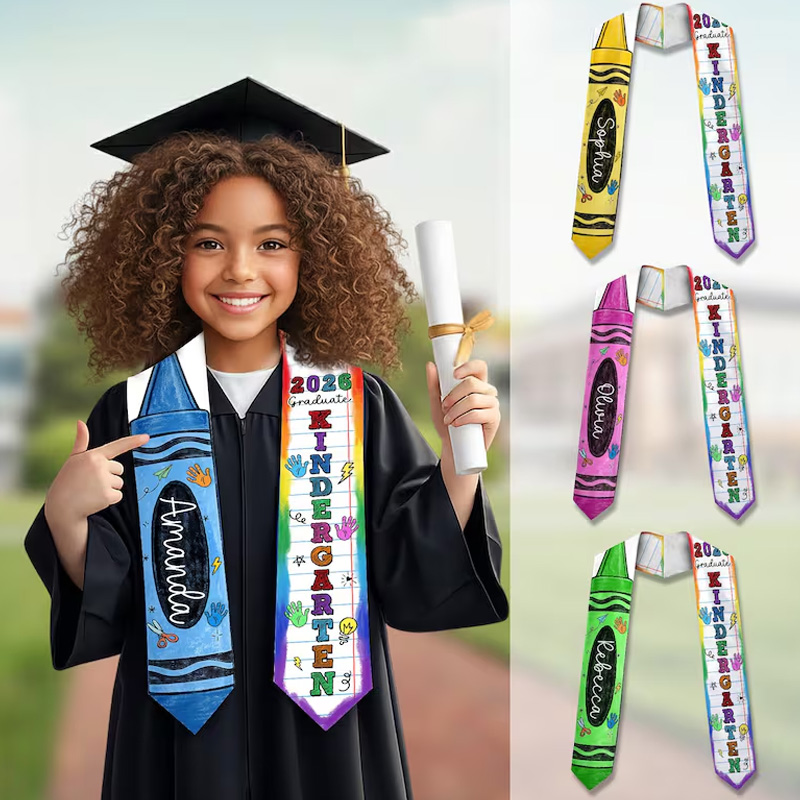 Personalized Kindergarten Graduation Custom Name Year Colorful Alphabet Pattern Cute Student Gift Graduation Stole