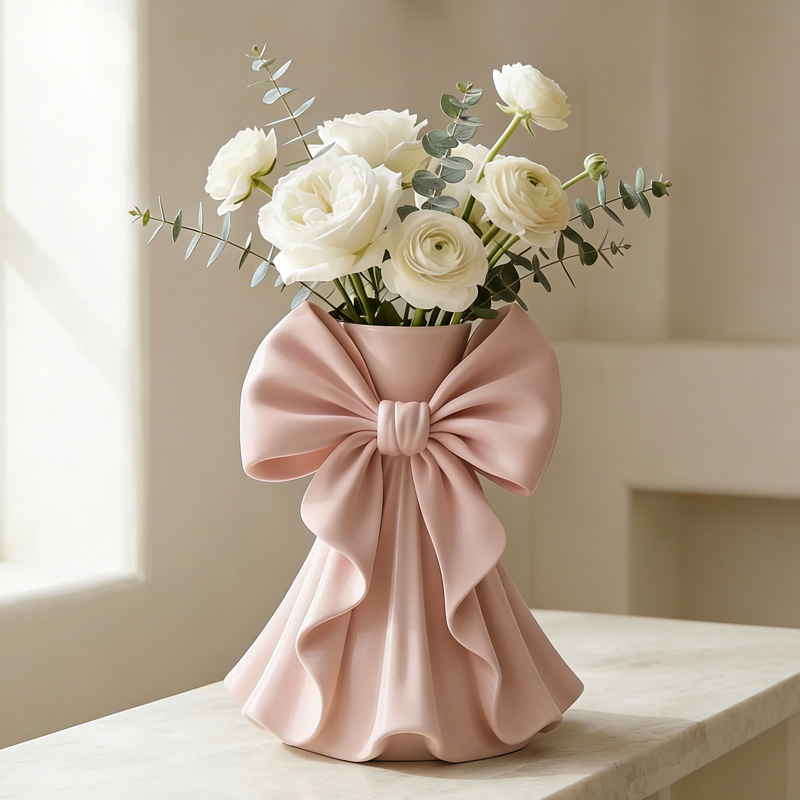 Personalized Elegant Bow Knot Draped Fabric Style Modern Minimalist Home Decor Centerpiece Gift 3D Printed Vase