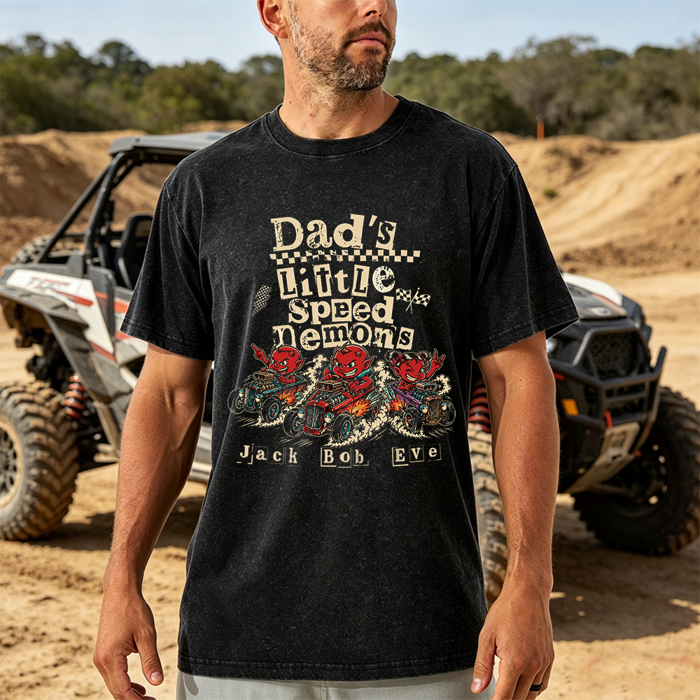 Personalized Dad's Little Speed Demons T-Shirt, Custom Kid Names Race Car Dad Tee, Racing Dad Gift