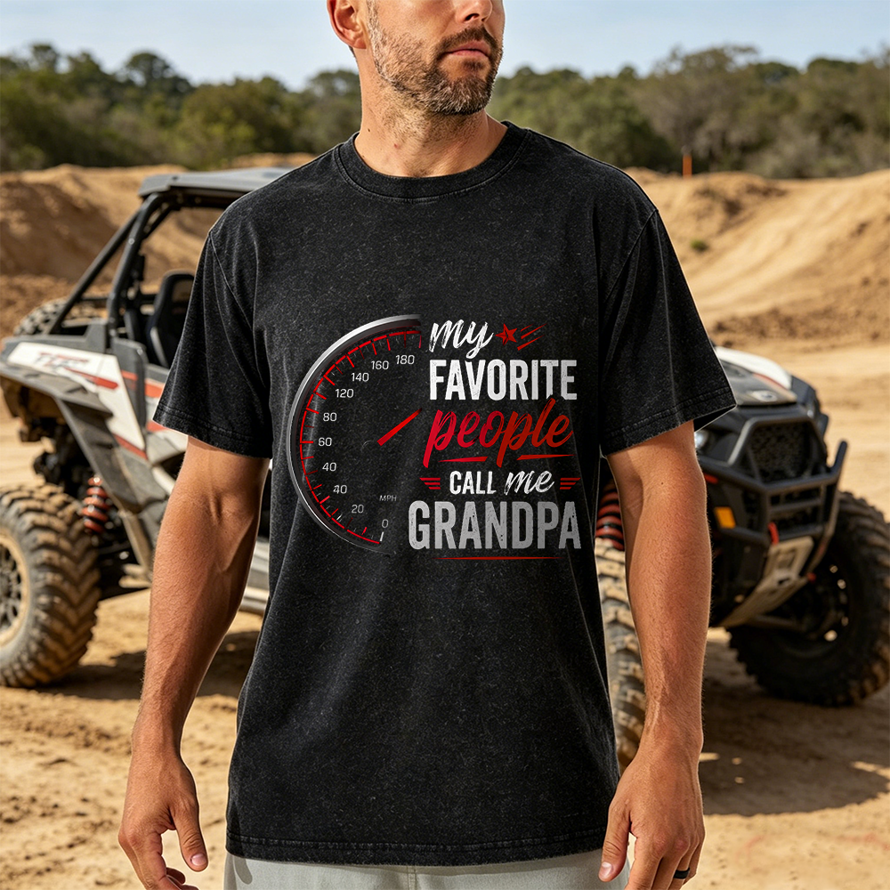 Personalized Racing Grandpa Shirt, My Favorite People Call Me Grandpa Speedometer T-Shirt, Vintage Wash Tee