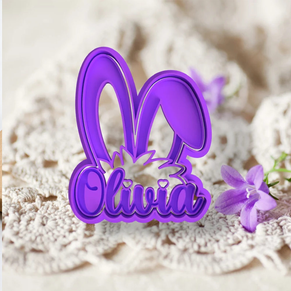 Personalized Bunny Name Cookie Cutter Easter Rabbit Ear Custom Embosser Mold Perfect for Easter Baking Kids Gifts