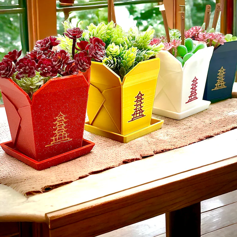 Chinese Take out Box Planter 3D Printed Succulent Cactus Herb Pot Mother's Day Gifts