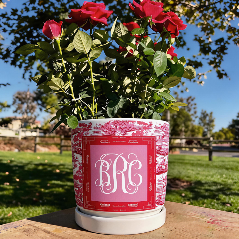 Personalized Mahjong Design Pink Toile Monogrammed Pot Gifts for Mom Birthday Gift Ceramic Pot Birth Flower Mom Gifts from Daughter Grandmas Garden Plant Pot