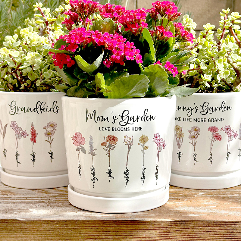 Personalized Mom's Garden Birth Month Flower Pot Grandmas Garden Gift for Grandma Birth Flower Mom Gifts from Daughter
