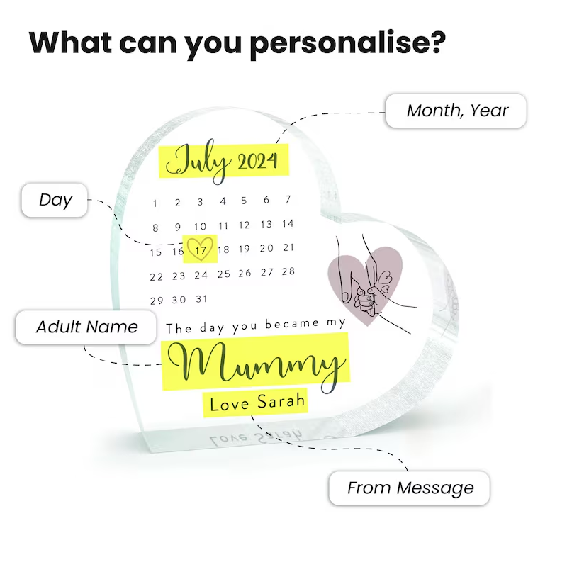 Personalised Day You Became My Mummy Date Heart from Daughter Son Mother's Day Birthday New Mummy Gift First Mother's Day 