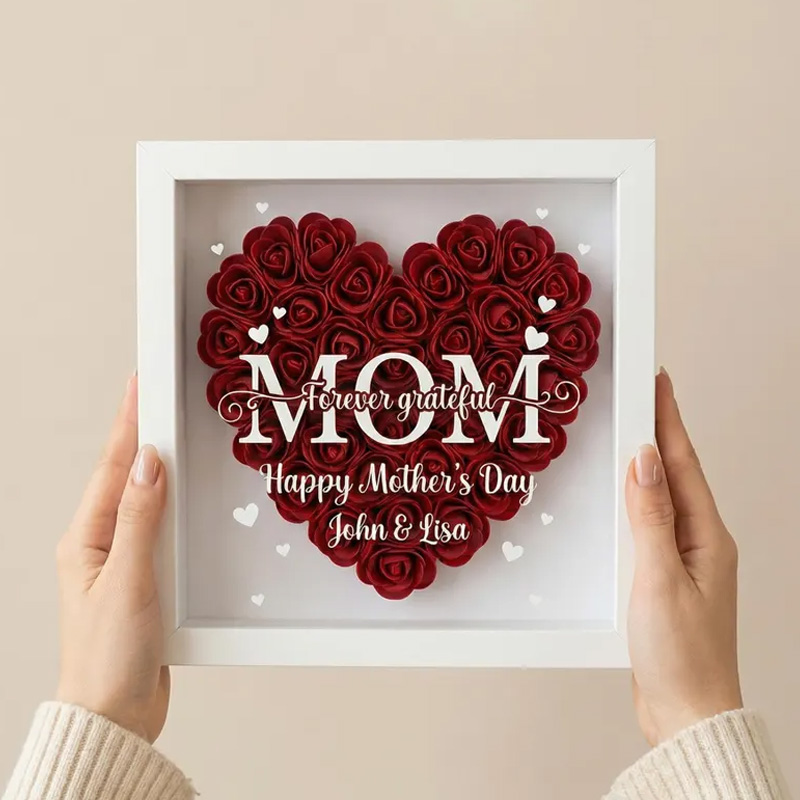Personalized Rose Heart Shadow Box for Mom Custom Mother’s Day Gift with Names3D Floral Frame Decor 