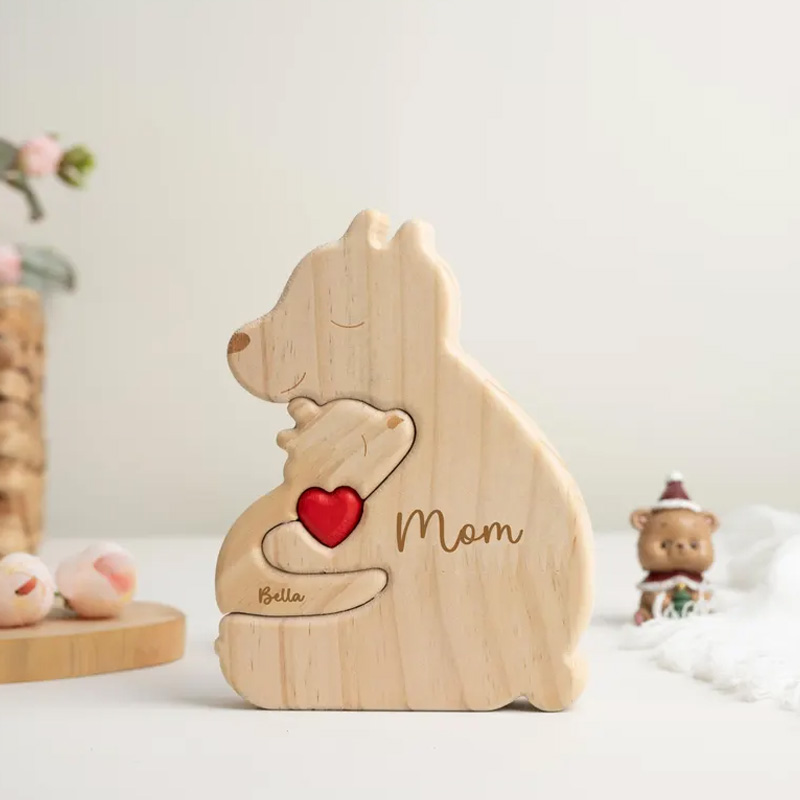 Personalized Wooden Mom and Baby Bear Puzzle Family Home Decor New Mom Gifts Daughters First Mothers Day Gift