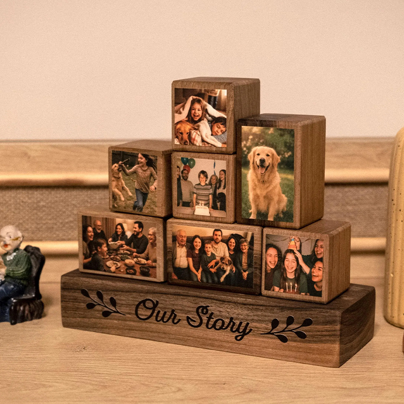 Personalized Family Wooden Photo Blocks Collage Stackable Wood Photo Block Set Create Your Family Memory Pyramid
