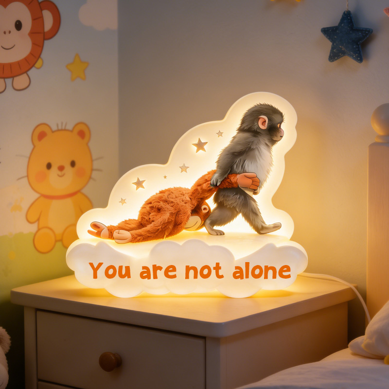 Personalized Punch Monkey Friends Cloud Shape Warm Glow Comfort Gift for Kids Bedroom Decor Acrylic LED Night Light