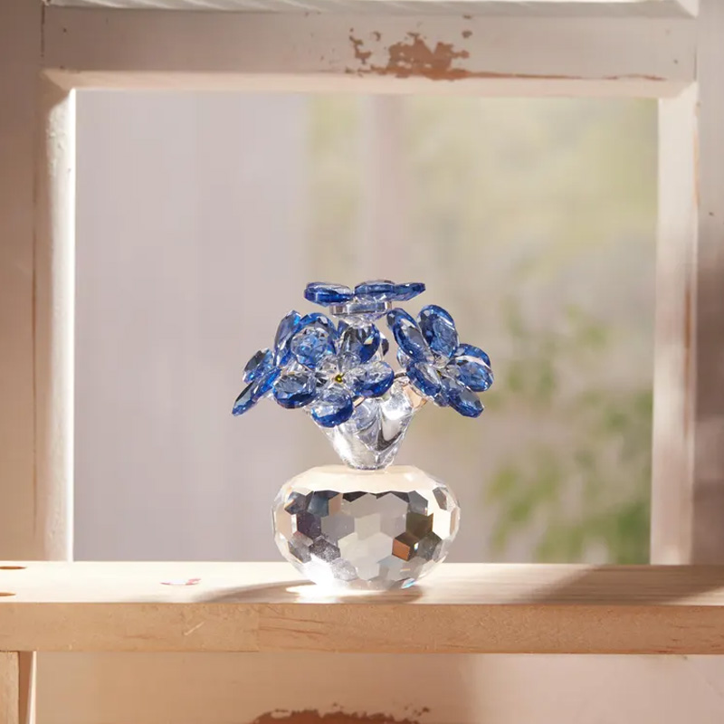 Sparkling Mini Elegant Bloom Decorative Gift for Home Office Display Crystal Rose Flower Ornament Mother's Day Gift