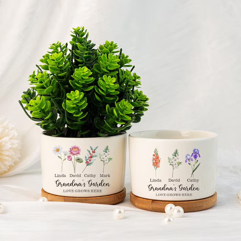  Personalised Birth Flower Mini Pot Grandma S Garden Pot for Mom Nanny Perfect Gift for Her Family Flower Plant Pot