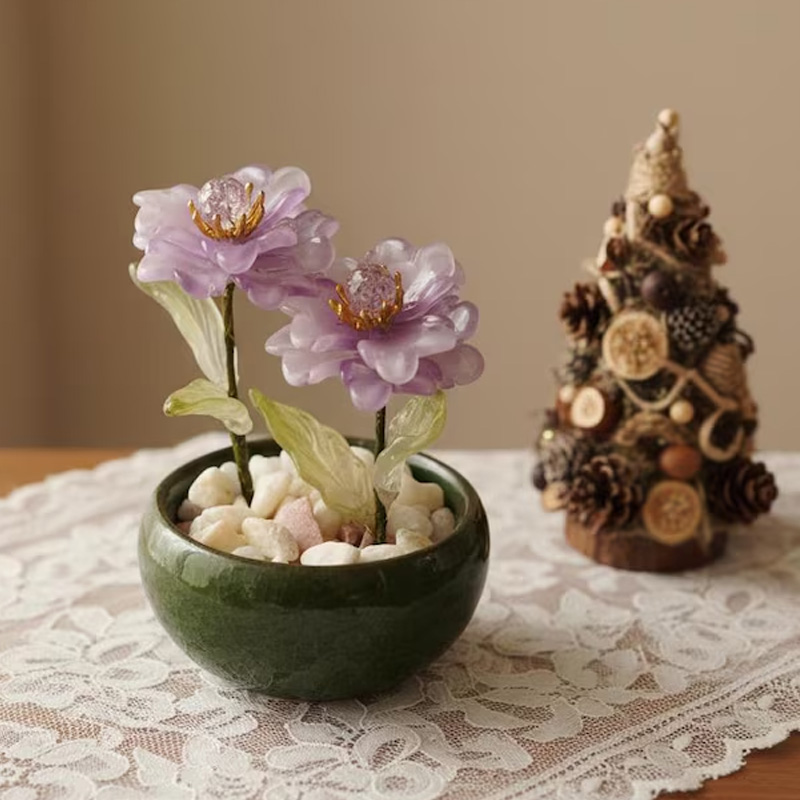 Personalized Purple Elegant Bloom Serenity Home Tabletop Decorative Gift for Loved Ones Crystal Rose Flower Ornament Mother's Day Gift