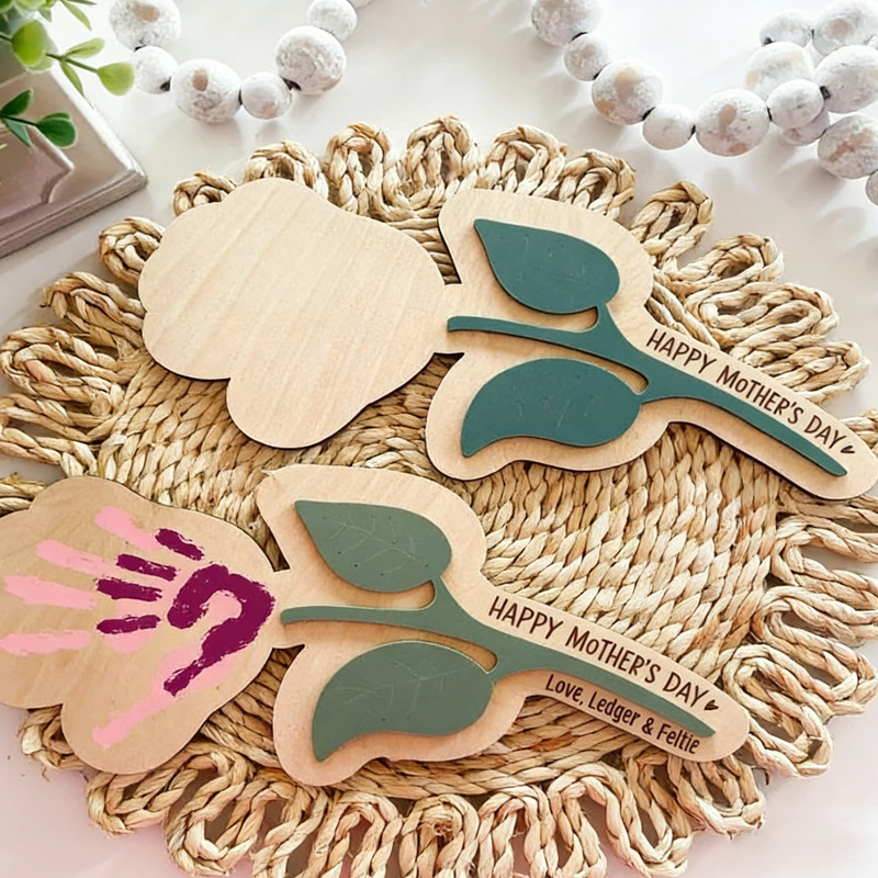 Personalized Cute Kids Craft Gift for Mom Custom Keepsake Home Art Project Display DIY Flower Handprint Sign Mother's Day Gift
