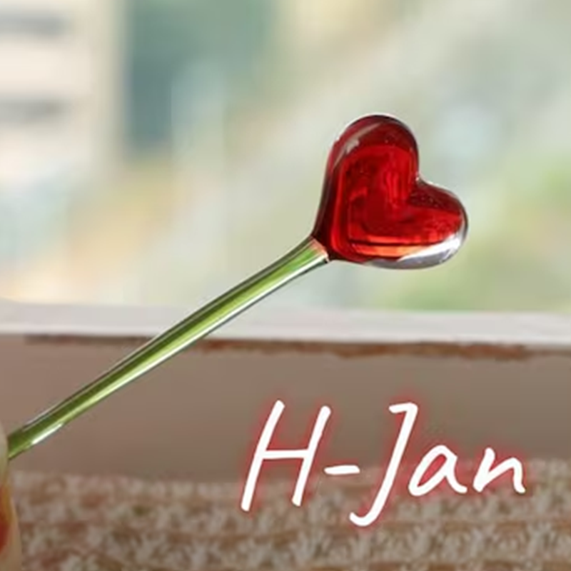 Hand Heart Blown Glass Flower Bouquet with Birth Month Heart & Birthstone – Topper Mother's Day Gift for Her