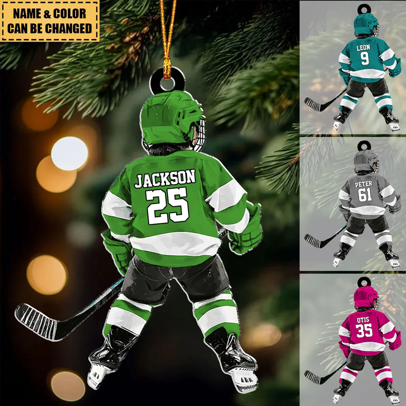 Personalized Kid Hockey Acrylic Player Christmas Ornament, Gift For Hockey Lover