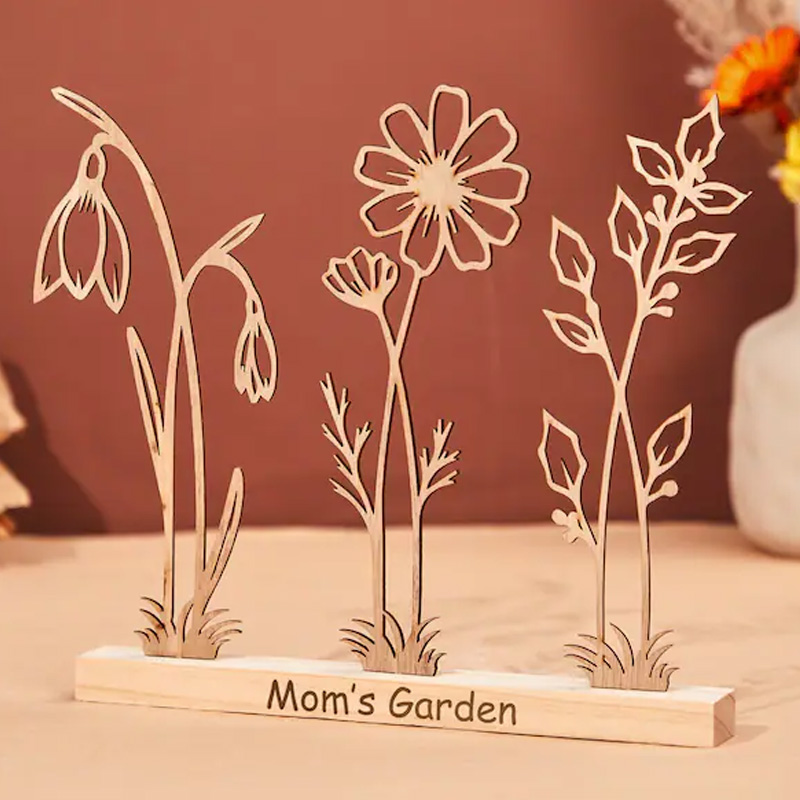 Personalized Wood Birth Flower Garden Engraved Flower Decoration Birthday Flower Bouquet Gift for Mom Grandma Gifts for Her Mothers Day Gift