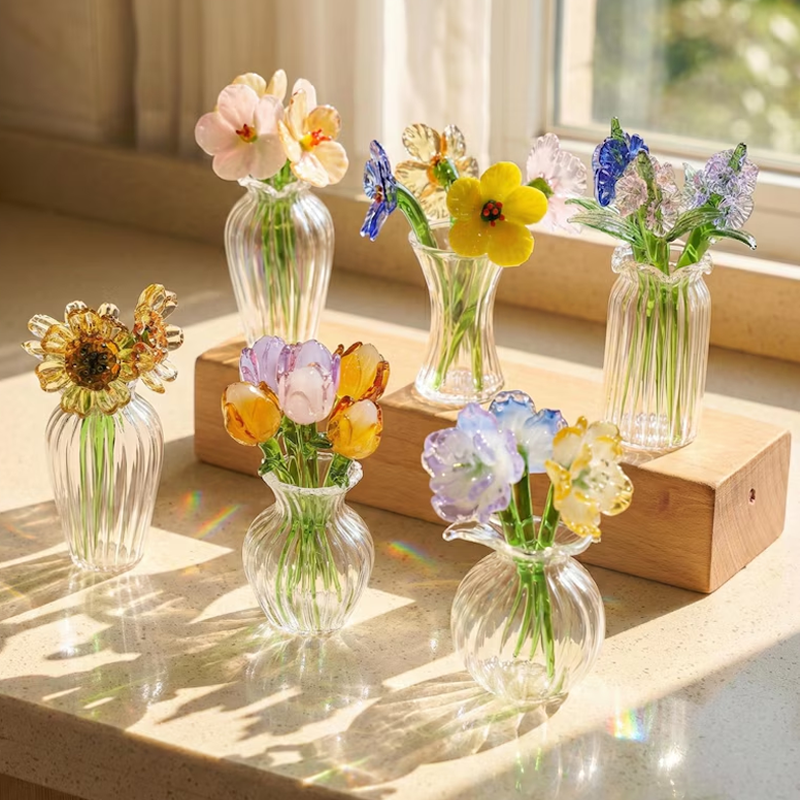 Handmade Glass Birth Month Flower Snowdrop Rose Larkspur Gift For Mom Family Birth flower Bouquet