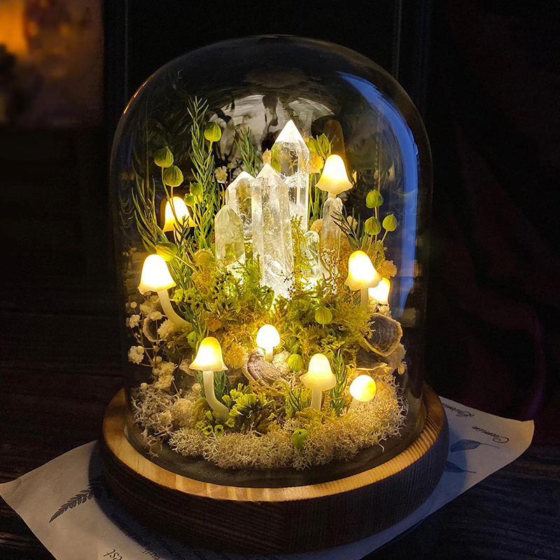 Personalized Glowing Crystal Mushroom Terrarium Lamp Healing Energy Decor for Spiritual Seekers Calming Nightlight for Meditation & Wellness Lovers