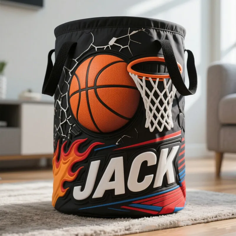 Personalized Basketball Storage Basket with Custom Name and Hoop Design for Sports Enthusiasts