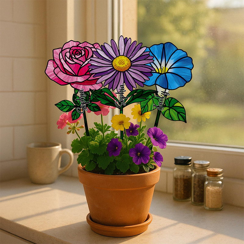 Personalized Acrylic Everlasting Birth Flower Mother’s Day Gift Birth Flower Gift Set for Mother-in-Law Floral Garden Decor Flower Plant