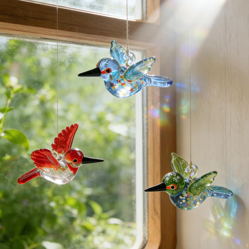 Hand Blown Glass Bird Ornament Colorful Glass Bird Suncatcher Miniature Glass Animal Cottagecore Decor