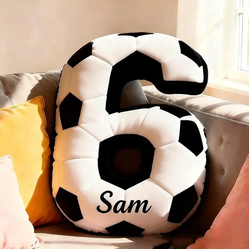 Personalized Soccer Ball Number Pillow with Custom Name Design