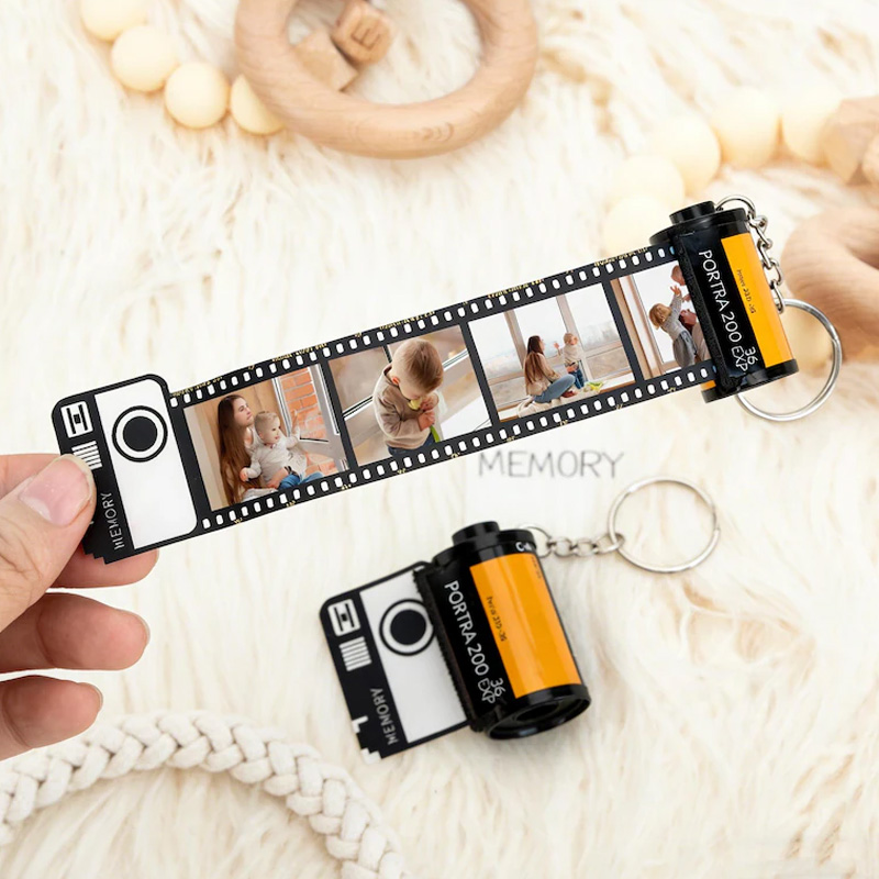 Personalized Custom Memory Gift For Family Anniversary Unique Retro Style Photos Keychain Film Roll Mother's Day Gift