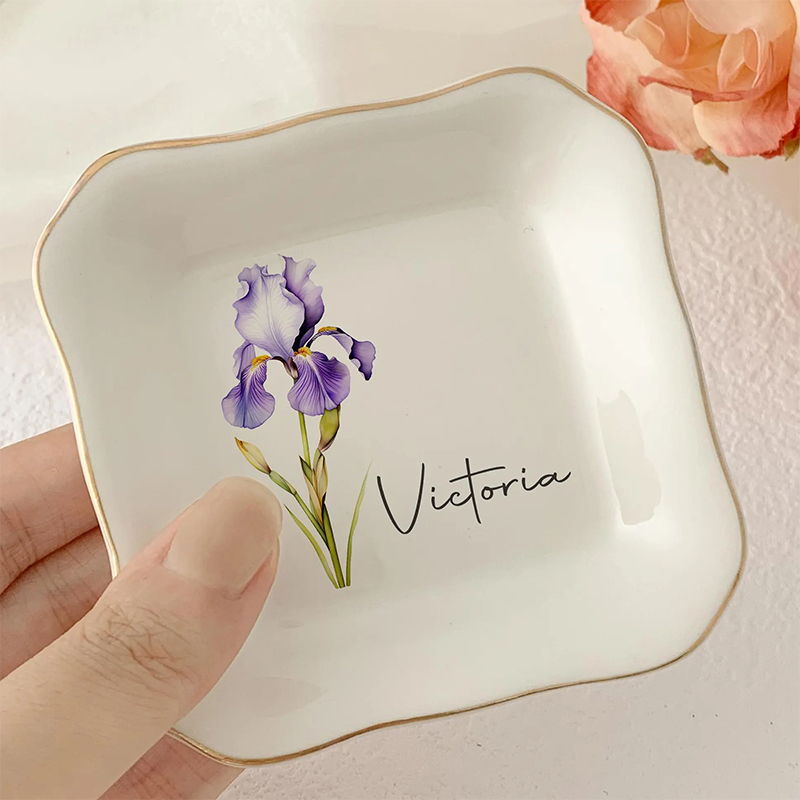 Personalised Birth Flower Trinket Dish Custom Watercolor Flower Ring Dish Wedding Bridesmaid Gift Mother’s Day Gift