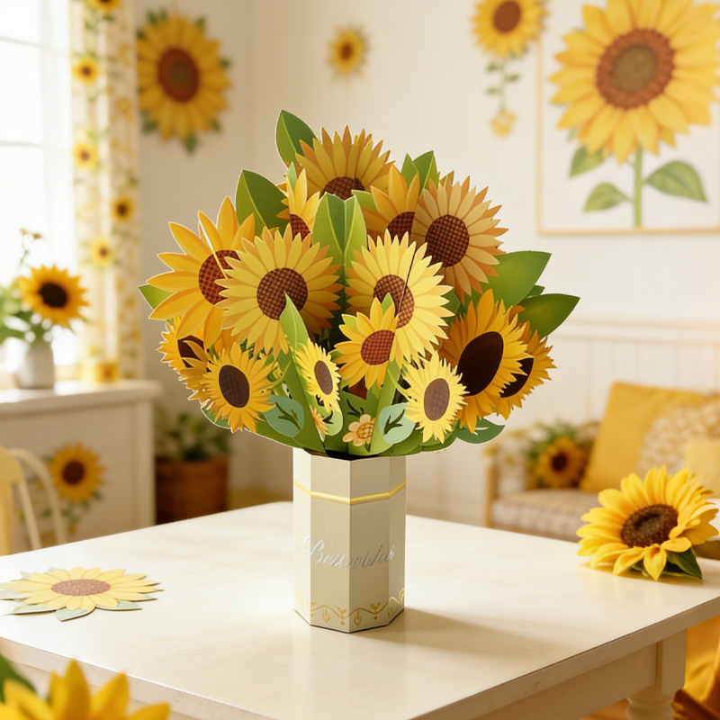 3D Pop Up Sunflower Bouquet Mother’s Day Card for Mom Floral Birthday Gift Birthday Gift for Her