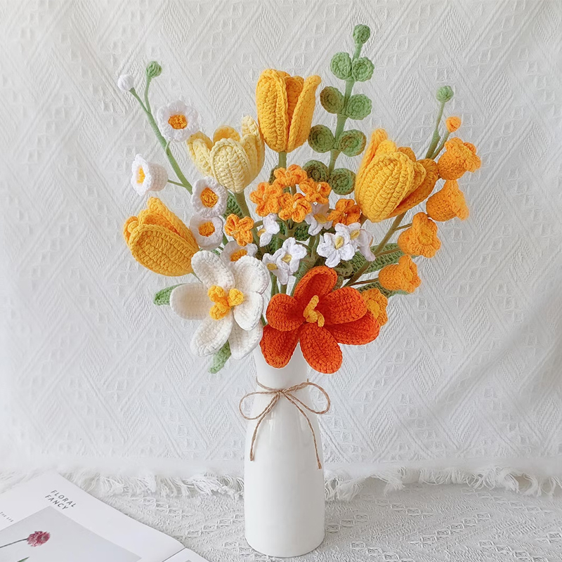 Personalized Handmade Crochet Sunflower Bouquet Knitted Floral Gift for Her Eternal Flower Arrangement Wedding Decor Mother’s Day