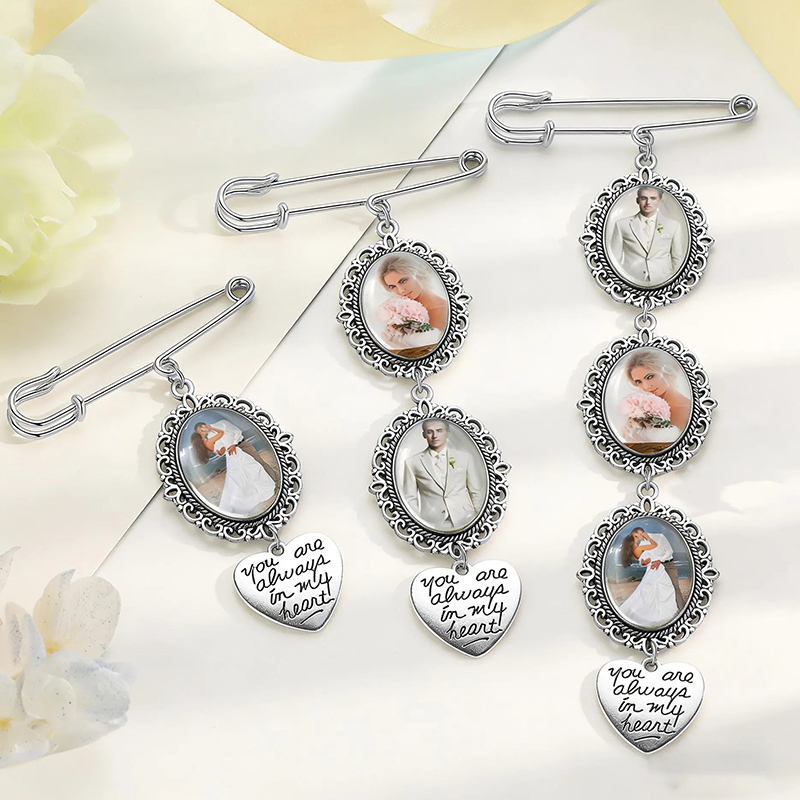 Personalized Bridal Bouquet Charm Custom Flower Bouquet Photo Charm Wedding Memorial Keepsake Memory Remembrance Pin Wedding Memorial Gifts
