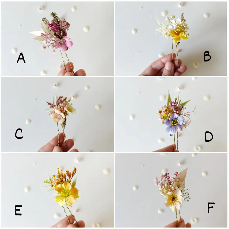 Personalized Boho Floral Wedding Hair Pins Custom Dried Flower Hair Accessories for Brides and Bridesmaids