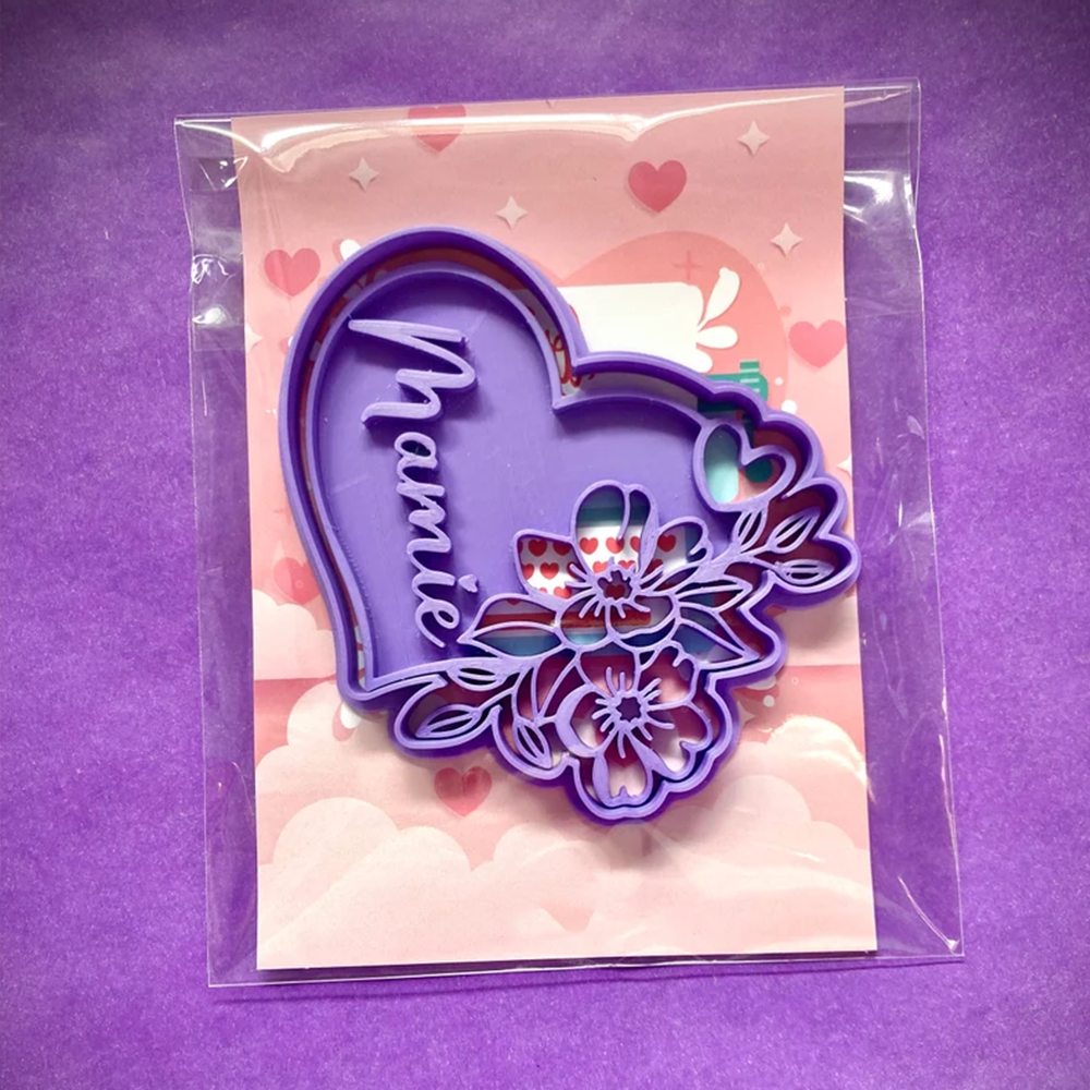 Personalized Mom Heart Flower Cookie Cutter and Embosser Mold Mother’s Day Floral Design Perfect for Family Baking