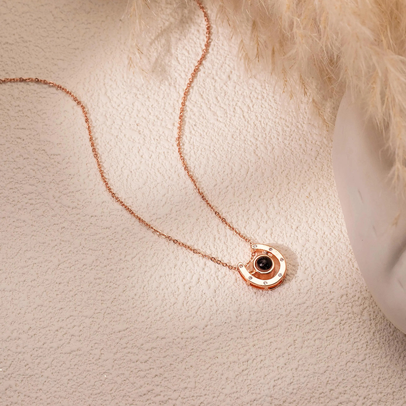 Personalized Horseshoe Projection Photo Pendant Custom Photo Projection Necklace Horse Lover Gift Horse Necklace Romantic Keepsake 