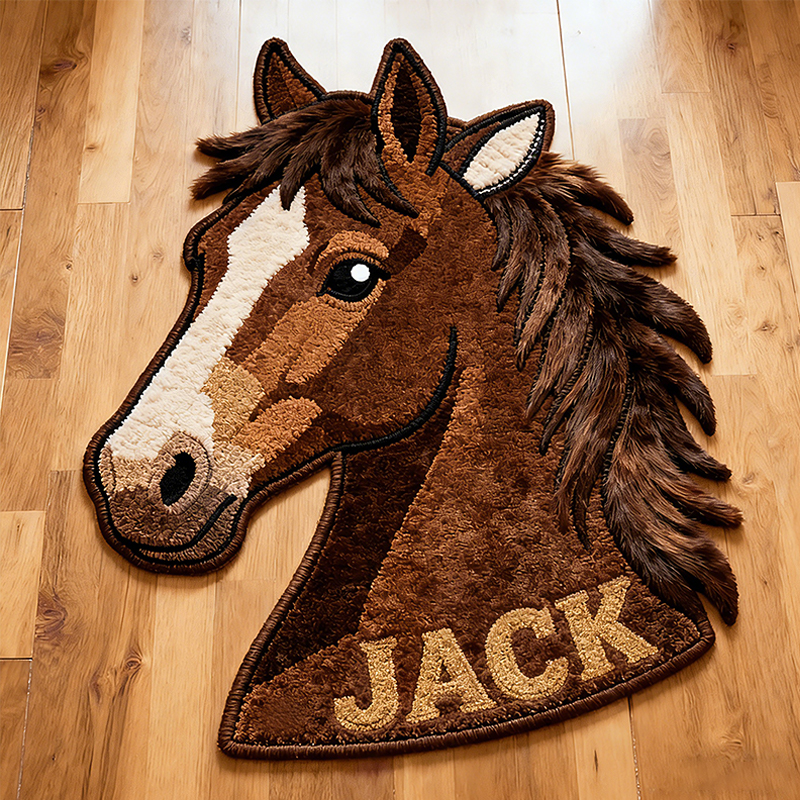 Personalized Horse Head Rug with Custom Name Gift for Equestrian Lovers