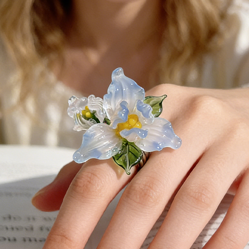 Personalized Custom Color Floral Glass Ring Handcrafted Statement Piece for Romantic Souls for Bridesmaids and Garden Enthusiasts